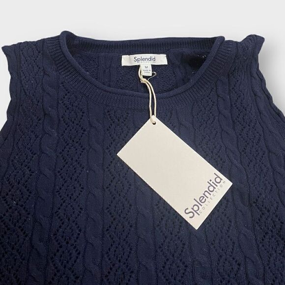 Splendid Womens Cosette Crochet Navy Tank size Medium New with Tags - Picture 3 of 8